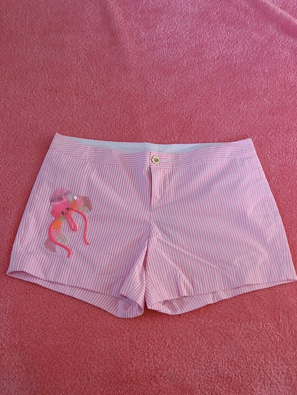 Lilly Pulitzer Pink Striped High-Waist Shorts with Octopus Appliqué